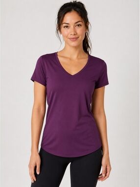 RBX Women’s XL Plum Purple V-Neck Short Sleeve Athletic Workout Top